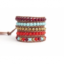 Mix Colored Wrap Bracelet For Woman - Precious Stones Onto White Leather