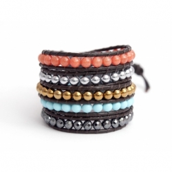 Mix Colored Wrap Bracelet For Woman - Precious Stones Onto Bordeaux Leather