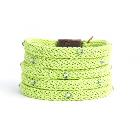 Green Leaf Silk Rope Bracelet For Woman With Swarovski Strass
