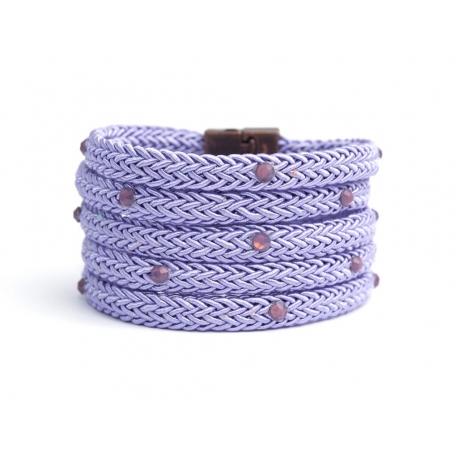 Lavender Silk Rope Bracelet For Woman With Swarovski Strass