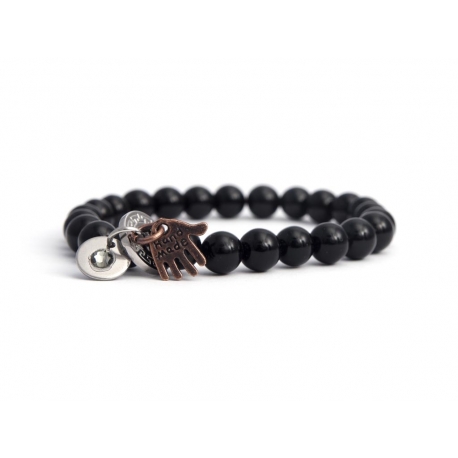 Onyx Bead Bracelet For Man With Swarovski Strass And Steel Round Tag Charm