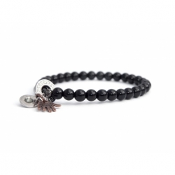 Onyx Bead Bracelet For Man With Swarovski Strass And Steel Round Tag Charm