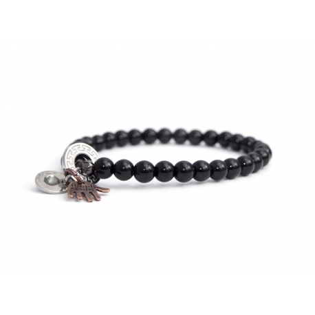 Bracciale nero per uomo con charm acciaio e Swarovski