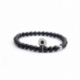 Black Onyx Bead Bracelet For Man With Swarovski Strass And Steel Round Tag Charm
