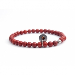 Red Jasper Bead Bracelet For Man With Swarovski Strass And Steel Round Tag Charm