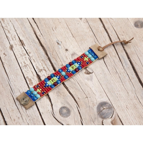 Blue And Red Beads Loom Bracelets For Woman