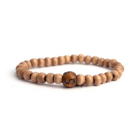 Custom Light Brown Wood Beads Bracelet With Number