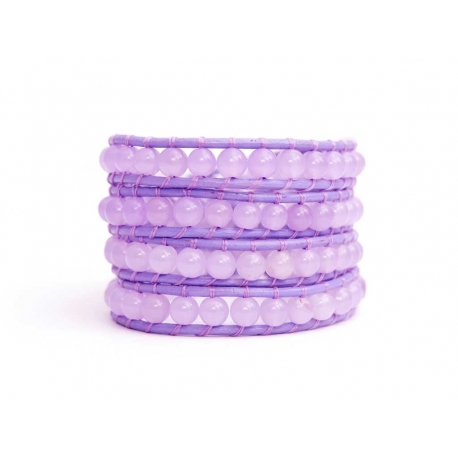 Lavender Wrap Bracelet For Woman - Precious Stones Onto Lavender Leather