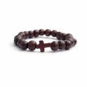 Dark Brown Wood Big Beads Bracelet For Man With Brown Cross