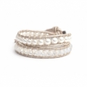 White Swarovski Pearls And Crystals Wrap Bracelet For Woman. White Beads Onto Pearl Leather