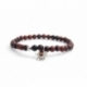 Mahogany Obsidian Bead Bracelet For Man With Swarovski Strass And Steel Round Tag Charm