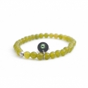 Peridoto Green Agate Bead Bracelet For Man With Swarovski Strass And Steel Round Tag Charm