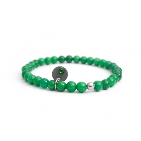 Aventurine Bead Bracelet For Man With Swarovski Strass And Steel Round Tag Charm