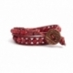 Red Wrap Bracelet For Woman - Precious Stones Onto Black Leather