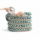 Green Wrap Bracelet For Woman - Crystals Onto Pearled White Leather