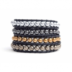 Mix Colored Wrap Bracelet For Woman - Precious Stones Onto Beige Leather