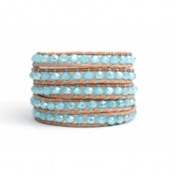 Blue Sky Wrap Bracelet For Woman - Crystals Onto Bronze Leather