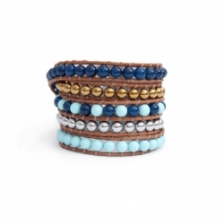 Mix Colored Wrap Bracelet For Woman - Precious Stones Onto Bronze Leather