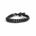 Black Onyx Wrap Bracelet For Man. Matte Onyx Onto Natural Dark Brown Leather