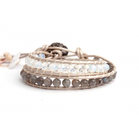 Brown Wrap Bracelet For Woman - Precious Stones Onto Hazelnut Leather