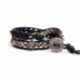 Black Wrap Bracelet For Woman - Precious Stones Onto Natural Light Leather