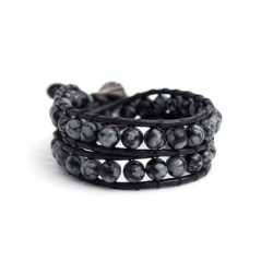 Black Wrap Bracelet For Woman - Precious Stones Onto Hazelnut Leather