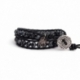 Black Wrap Bracelet For Woman - Precious Stones Onto Hazelnut Leather