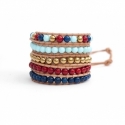 Mix Colored Wrap Bracelet For Woman - Precious Stones Onto Natural Light Leather