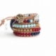 Mix Colored Wrap Bracelet For Woman - Precious Stones Onto Natural Light Leather