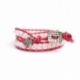 Pink Wrap Bracelet For Woman - Precious Stones Onto Natural Brown Leather