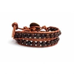 Brown Wrap Bracelet For Woman - Precious Stones Onto Blue Sky Leather
