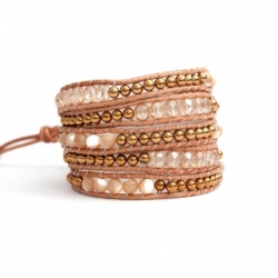 Mix Colored Wrap Bracelet For Woman - Precious Stones Onto Hazelnut Leather