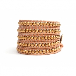 Gold Wrap Bracelet For Woman - Precious Stones Onto Natural Leather