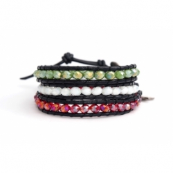 Bracciale donna 3 giri cristalli bandiera italiana cuoio nero