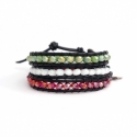 Bracciale donna 3 giri cristalli bandiera italiana cuoio nero