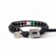 Italian Flag Wrap Bracelet For Man. Black Onyx Matte With Agate Onto Black Leather