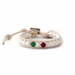 White Wrap Bracelet For Woman - Precious Stones Onto White Leather