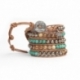 Mix Colored Wrap Bracelet For Woman - Precious Stones Onto Natural Dark Leather