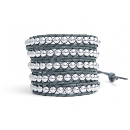 Bracciale donna ematite silver su cuoio grigio topo