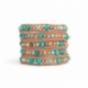 Turquoise And Jasper Stone Beaded Wrap Bracelet For Women. Precious Stone Onto Natural Leather