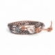 Silver And Grey Hematite Double Wrap Bracelet For Man. Precious Stones Onto Natural Color Leather With Black Thread