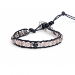 Grey Fire Agate Wrap Bracelet For Man. Grey Fire Agate Onto Black Leather