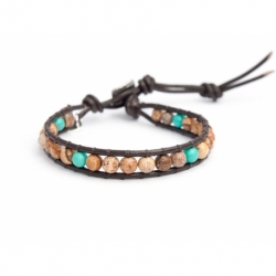 Picture Jasper And Turquoise Bracelet For Man. Picture Jasper And Turquoise Onto Dark Brown Leather