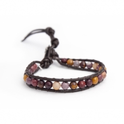 Mokaite Wrap Bracelet For Man. Mokaite Onto Dark Brown Leather