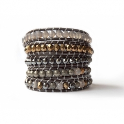 Mix Colored Wrap Bracelet For Woman - Precious Stones Onto Dark Brown Leather