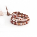 Pink Wrap Bracelet For Woman - Precious Stones Onto Natural Dark Leather