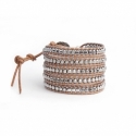 Grey Wrap Bracelet For Woman - Precious Stones Onto Natural Dark Leather