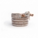 Grey Wrap Bracelet For Woman - Precious Stones Onto Natural Dark Leather
