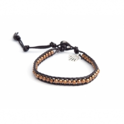 Bronze Hematite Wrap Bracelet For Man. Bronze Hematite Onto Dark Brown Leather
