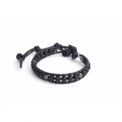 Bracciale uomo ematite onice su cuoio nero